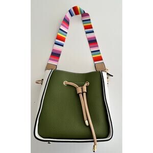 Olive Green Bucket Bag with Rainbow Strap NWOT Two Piece Set - Summer Fun!